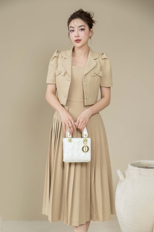 Sixdo Yellowish-brown Strappy Midi Raw Dress